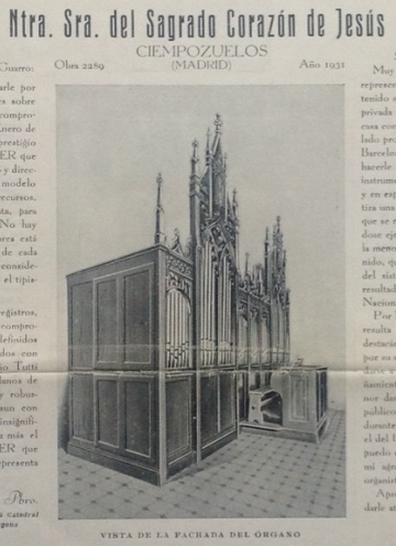 Órgano Walcker Capilla del Convento de las Hermanas Hospitalarias del Sagrado Corazón de Jesús (detalle), Ciempozuelos, 1931